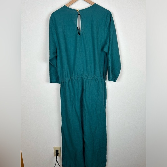 Bryn Walker Linen Blue Team Cinched Waist Crop Wide Leg Jumpsuit Small - Picture 9 of 15